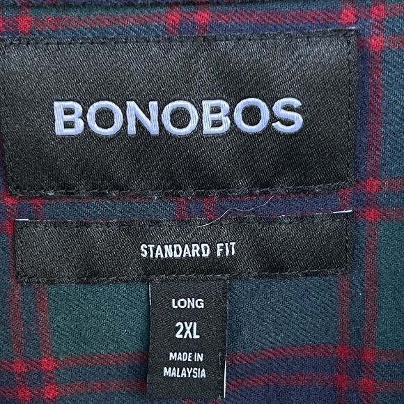 Bonobos Mens Button Up Shirt 2XL Long Plaid Green Blue Standard Fit Long Sleeve - Picture 4 of 8